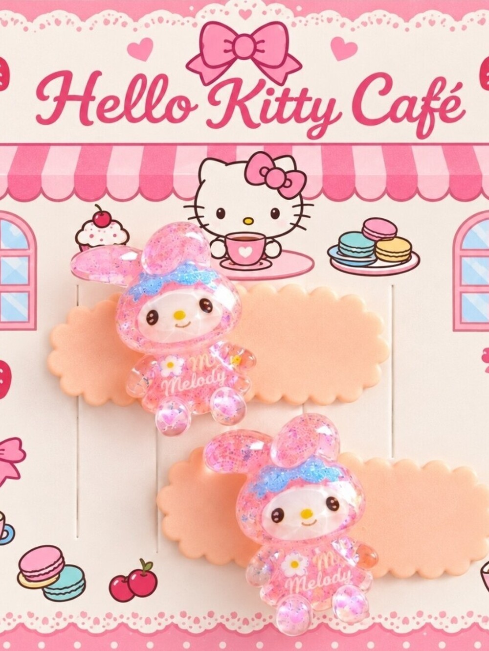 Kawaii Sanrio Hello Kitty My Melody Pink Scalloped Snap Hair Clip Barrettes